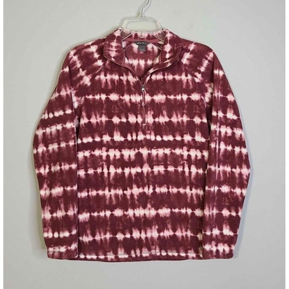 Eddie Bauer Womens Purple Tie Dye Fleece 1/4 Zip Pullover Size Small